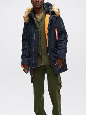 Alpha Industries Extreme Cold Weather Military Parka Coat Type N-3B Blue Sz XL